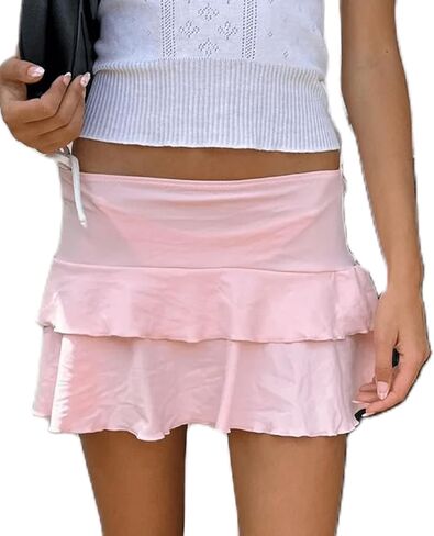 Women Y2k Ruffle Mini Skirt Low Waist Polka Dot Pleated A Line Short Skirt Boho Summer Beach Skirts in Saudi Arabia