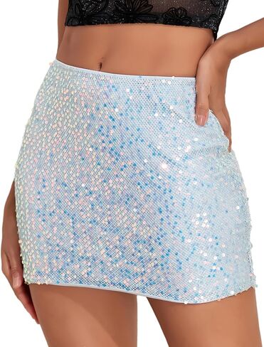 YYA Women's Shiny Sequin Bodycon Mini Skirt Sparkly Glitter Tight Club Party Bodycon Short Skirt for Night Out, Christmas in Saudi Arabia