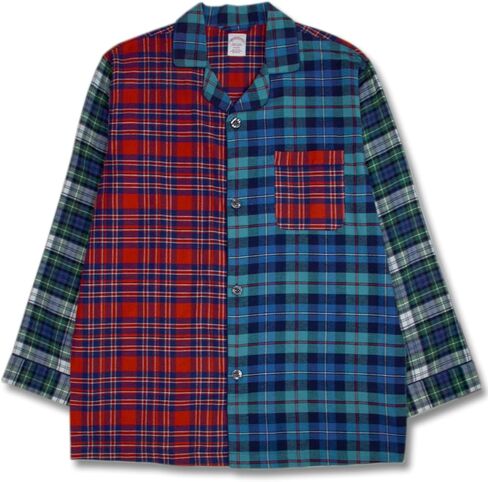 Brooks Brothers Mens Flannel Cotton Two Piece Pajama Shirt and Elast Pants Lounge Set, (Large, 201447 Red/Navy Plaid) in Kuwait
