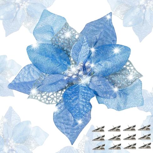 24 Pcs Christmas Poinsettia Flowers Artificial with Clips, 5.9" Christmas Decor Glitter Poinsettia Flowers for Christmas Tree New Year Wedding Party Wreath DIY Garland Decor (Gold) in Saudi Arabia