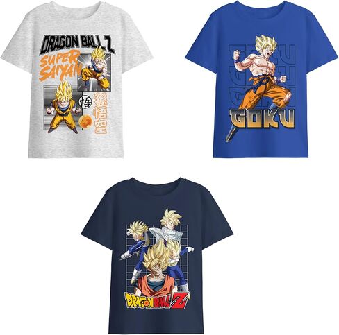 طقم تي شيرت Dragon Ball Z Super Saiyan Character Art للأولاد مكون من 3 قطع برقبة دائرية وأكمام قصيرة in Kuwait