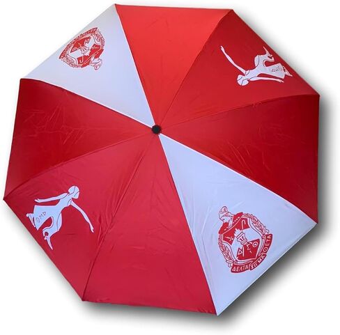 Delta Sigma Theta Sorority Umbrella – Auto Open Folding Paraphernalia in Red & White – DST Greek Gift for Sorors in Saudi Arabia