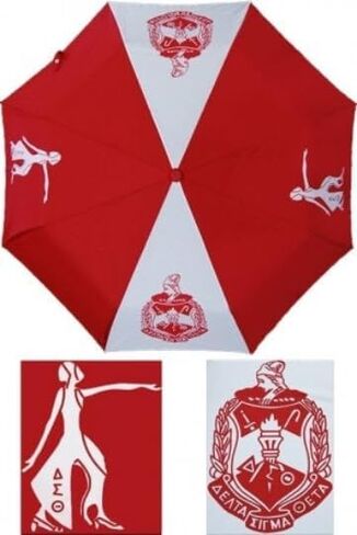 Delta Sigma Theta Sorority Umbrella – Auto Open Folding Paraphernalia in Red & White – DST Greek Gift for Sorors in Saudi Arabia