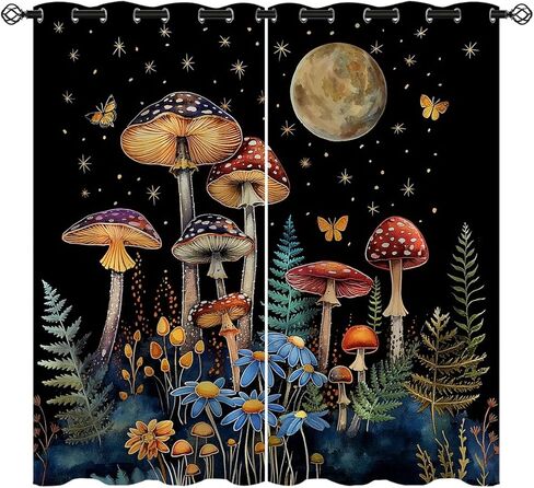 Mushroom Blackout Curtains for Bedroom Living Room, Fantasy Fairy Witchy Botanical Decor Drapes, Gothic Enchanted Forest Window Treatment with Grommet Thermal Insulated Panels, 42 x 45 Inch in Saudi Arabia