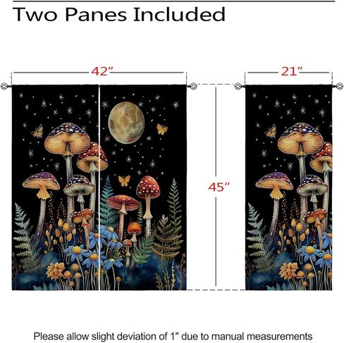 Mushroom Blackout Curtains for Bedroom Living Room, Fantasy Fairy Witchy Botanical Decor Drapes, Gothic Enchanted Forest Window Treatment with Grommet Thermal Insulated Panels, 42 x 45 Inch in Saudi Arabia