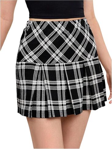 SweatyRocks Girl's Pleated Plaid Mini Skirt High Waist A Line Tennis Uniform Skirts in Saudi Arabia