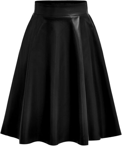 SweatyRocks Girl's PU Leather Flared Midi Skirt High Waisted Skater A Line Skirts in Saudi Arabia