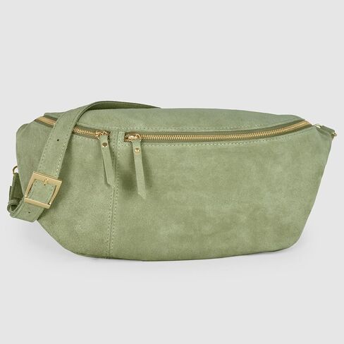 حقيبة كروس من جلد الغزال الإيطالي الأصلي للنساء بسحاب وحزام قابل للفصل | حزمة فاني كبيرة لحمل الصدر أثناء السفر (موس) in Kuwait