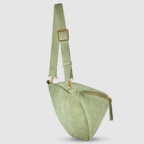 حقيبة كروس من جلد الغزال الإيطالي الأصلي للنساء بسحاب وحزام قابل للفصل | حزمة فاني كبيرة لحمل الصدر أثناء السفر (موس) in Kuwait