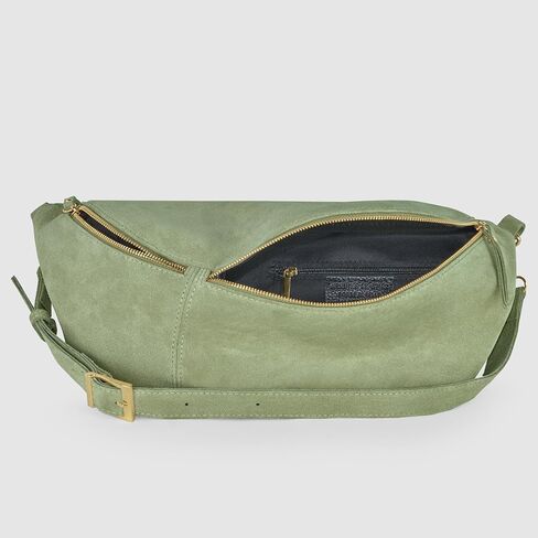 حقيبة كروس من جلد الغزال الإيطالي الأصلي للنساء بسحاب وحزام قابل للفصل | حزمة فاني كبيرة لحمل الصدر أثناء السفر (موس) in Kuwait