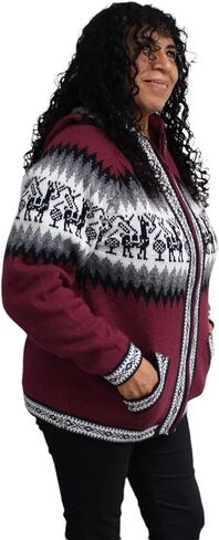 سترة كارديجان بغطاء للرأس وجيوب بسحاب ومزيج الألبكة للجنسين مصنوعة بمقاس ألوان بيرو in Kuwait