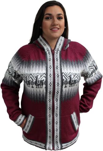 سترة كارديجان بغطاء للرأس وجيوب بسحاب ومزيج الألبكة للجنسين مصنوعة بمقاس ألوان بيرو in Kuwait