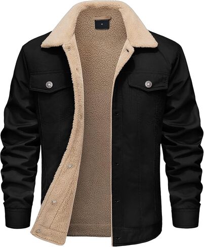 Men's Sherpa Jacket Fleece Lined Cotton Winter Cargo Coat Thick Thermal Warm Trucker Jacket with Multi Pockets in Saudi Arabia