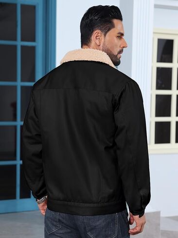 Men's Sherpa Jacket Fleece Lined Cotton Winter Cargo Coat Thick Thermal Warm Trucker Jacket with Multi Pockets in Saudi Arabia