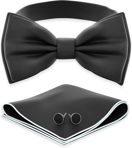 Adam Young Men's Bow Ties with Handkerchief & Cufflinks Pre-Tied Style Formal Satin Classic Bowtie for Tuxedo Faux Silk in Saudi Arabia