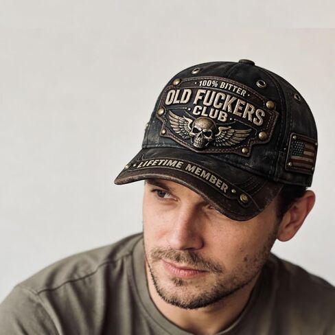 Old Fuckers Club-Vintage Baseball Cap, 100% Bitter Lifetime Member Hat, Retro Adjustable Handmade Distressed Cap in Saudi Arabia