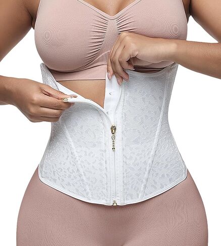 SHAPSHE White Lace Corset Tops For Women Tummy Control Corset Shapewear Waist trainer With Zipper&Hooks in Saudi Arabia