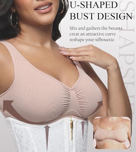 SHAPSHE White Lace Corset Tops For Women Tummy Control Corset Shapewear Waist trainer With Zipper&Hooks in Saudi Arabia