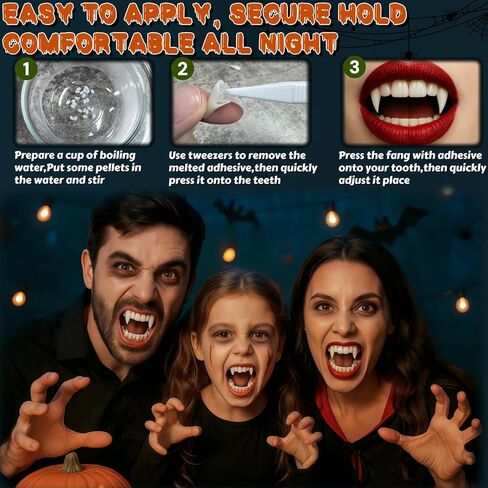 Vampire Teeth, 3 Sizes Realistic Vampire Fangs for Adults, Vampire Costume Accessories Cosplay Fake Fangs for Women Men Halloween Party, Better Fit with Upgraded Adhesive in Saudi Arabia