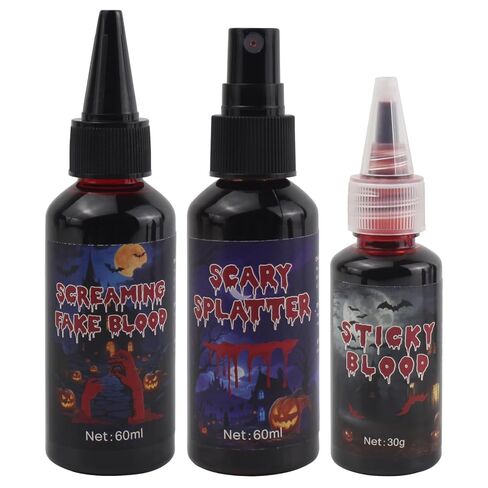 VOLLUCK Halloween Makeup kit - Fake Blood Washable + Liquid Latex + Scar Wax with Spatula Tool + Fake Blood Spray + 2 Stipple Sponge (A-3 pieces) in Saudi Arabia