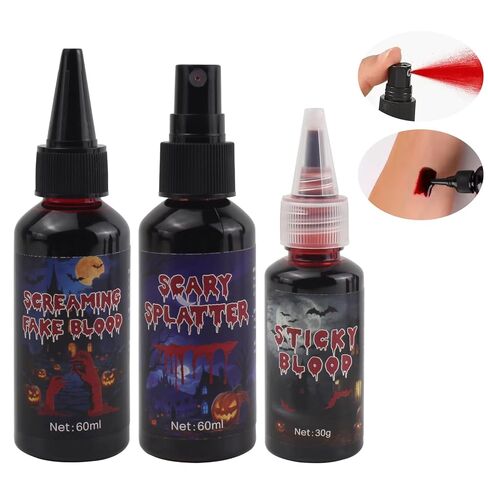 VOLLUCK Halloween Makeup kit - Fake Blood Washable + Liquid Latex + Scar Wax with Spatula Tool + Fake Blood Spray + 2 Stipple Sponge (A-3 pieces) in Saudi Arabia