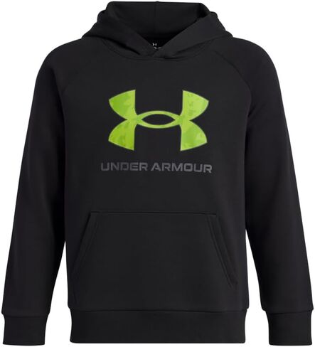Under Armour Boys' Rival Fleece Big Logo Print Fill Hoodie, (002) Black / / White, Medium in Saudi Arabia