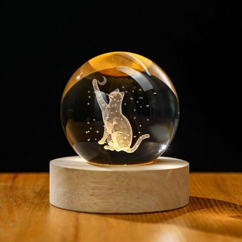 Crystal Ball with Warm White Light Base 3D Carved Cat Sphere for Cat Lovers 2.36 Inch in Saudi Arabia