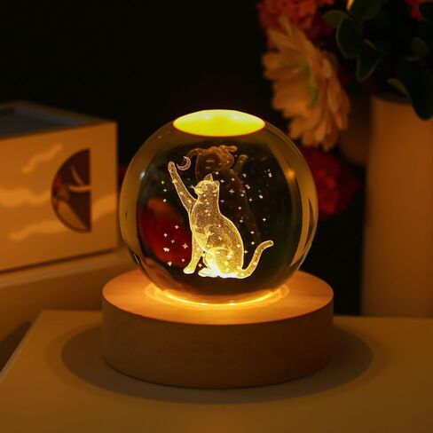 Crystal Ball with Warm White Light Base 3D Carved Cat Sphere for Cat Lovers 2.36 Inch in Saudi Arabia