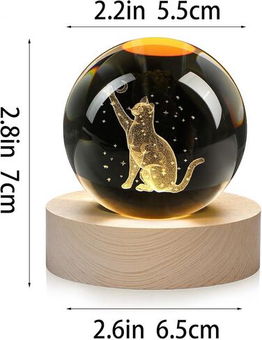 Crystal Ball with Warm White Light Base 3D Carved Cat Sphere for Cat Lovers 2.36 Inch in Saudi Arabia