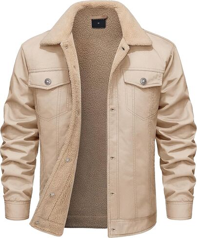 Men's Sherpa Jacket Fleece Lined Cotton Winter Cargo Coat Thick Thermal Warm Trucker Jacket with Multi Pockets in Saudi Arabia