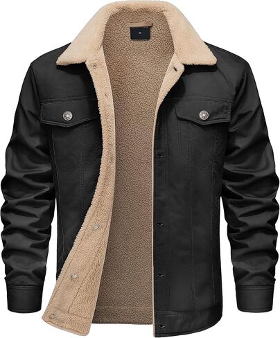 Men's Sherpa Jacket Fleece Lined Cotton Winter Cargo Coat Thick Thermal Warm Trucker Jacket with Multi Pockets in Saudi Arabia
