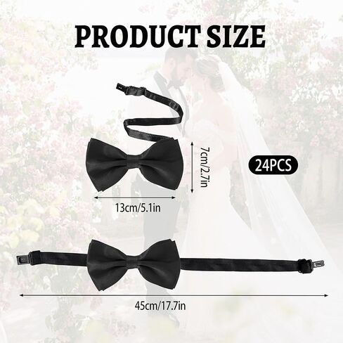 24 Pcs Men's Bow Satin Solid Ties Formal with Adjustable Neck Band Bow Ties,Black Bow Ties for Men for Wedding Celebration Party (Black) in Kuwait