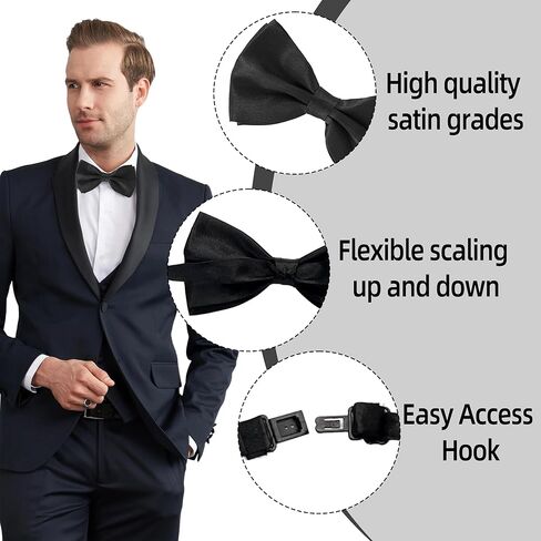24 Pcs Men's Bow Satin Solid Ties Formal with Adjustable Neck Band Bow Ties,Black Bow Ties for Men for Wedding Celebration Party (Black) in Kuwait