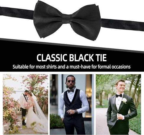 24 Pcs Men's Bow Satin Solid Ties Formal with Adjustable Neck Band Bow Ties,Black Bow Ties for Men for Wedding Celebration Party (Black) in Kuwait