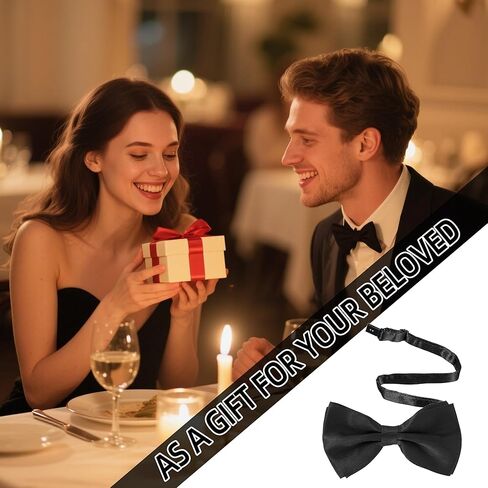 24 Pcs Men's Bow Satin Solid Ties Formal with Adjustable Neck Band Bow Ties,Black Bow Ties for Men for Wedding Celebration Party (Black) in Kuwait