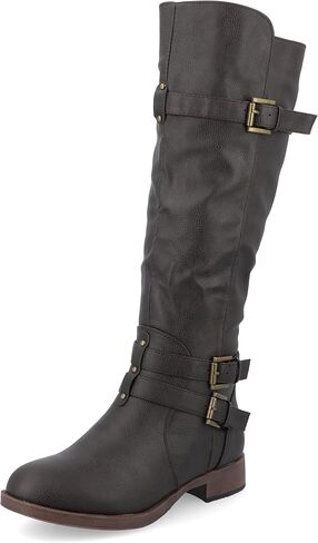 Journee Womens Bite Wide Calf Stacked Heel Riding Boots in Saudi Arabia
