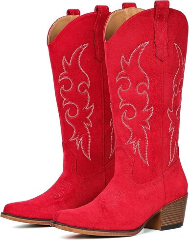 IUV Cowboy Boots For Women Western Cowgirl Boots Mid Calf Snip Toe Boot With Chunky Heel in Kuwait