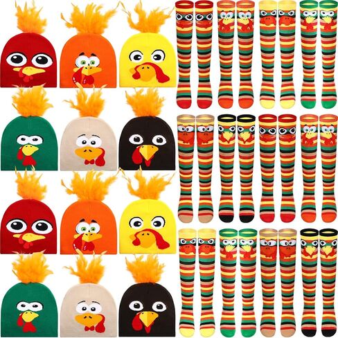 24 Pcs Turkey Trot Costume Set Thanksgiving Beanie Hats Turkey Socks Bulk for Women Man Thanksgiving Day Cosplay Party Favor Supplies Accessories in Saudi Arabia
