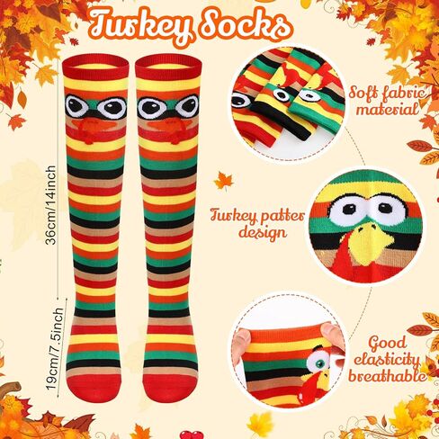24 Pcs Turkey Trot Costume Set Thanksgiving Beanie Hats Turkey Socks Bulk for Women Man Thanksgiving Day Cosplay Party Favor Supplies Accessories in Saudi Arabia