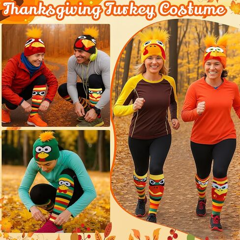 24 Pcs Turkey Trot Costume Set Thanksgiving Beanie Hats Turkey Socks Bulk for Women Man Thanksgiving Day Cosplay Party Favor Supplies Accessories in Saudi Arabia