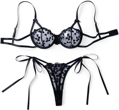 Avidlove Tie Side Underwire Lingerie Sets for Women Sexy Strappy Sheer Embroidered Bra and Panty in Saudi Arabia