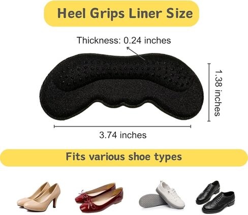 Heel Pads Heel Grips Liner for Shoes Too Big and Loose Heel Cushion Inserts & Protectors for Blisters, Friction Pain for Women Men (2 Pairs, Black and White) in Saudi Arabia