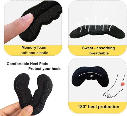 Heel Pads Heel Grips Liner for Shoes Too Big and Loose Heel Cushion Inserts & Protectors for Blisters, Friction Pain for Women Men (2 Pairs, Black and White) in Saudi Arabia
