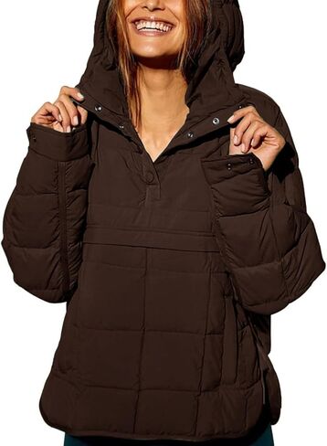 Womens's Lightweight Down Coat Long Sleeve Button Quilted Pullover Puffer Jacket Packable Hooded Winter Coat in Saudi Arabia