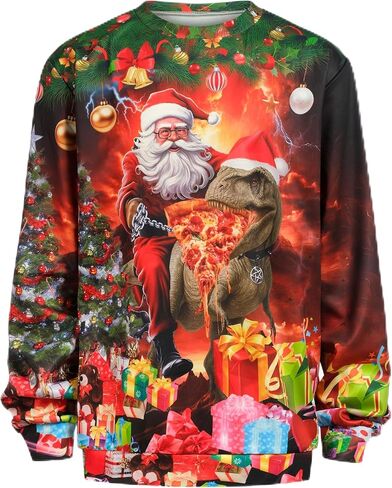Ugly Christmas Sweatshirt for Men Women Funny 3D Print Pullover Long Sleeve Xmas Sweater Shirt in Saudi Arabia