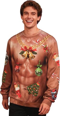 Ugly Christmas Sweatshirt for Men Women Funny 3D Print Pullover Long Sleeve Xmas Sweater Shirt in Saudi Arabia