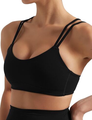 Yoga Sports Workout Bras for Women Seamless Molded Cup Spaghetti Double Strap Bra Wirefree Scoop Neck Tank Top Bras in Kuwait