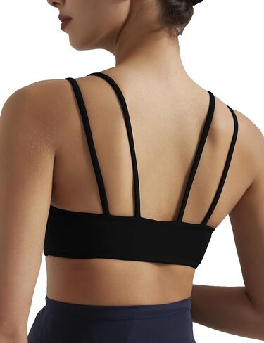 Yoga Sports Workout Bras for Women Seamless Molded Cup Spaghetti Double Strap Bra Wirefree Scoop Neck Tank Top Bras in Kuwait