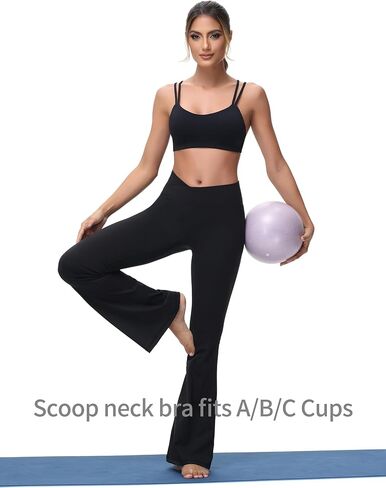 Yoga Sports Workout Bras for Women Seamless Molded Cup Spaghetti Double Strap Bra Wirefree Scoop Neck Tank Top Bras in Kuwait