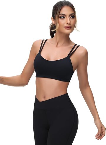 Yoga Sports Workout Bras for Women Seamless Molded Cup Spaghetti Double Strap Bra Wirefree Scoop Neck Tank Top Bras in Kuwait